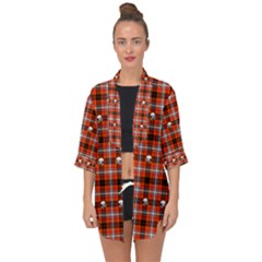 Plaid Pattern Red Squares Skull Open Front Chiffon Kimono