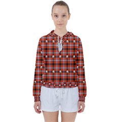 Plaid Pattern Red Squares Skull Women s Tie Up Sweat
