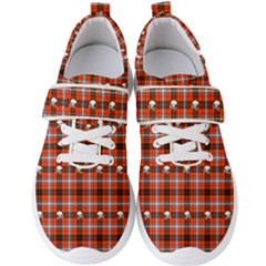 Plaid Pattern Red Squares Skull Men s Velcro Strap Shoes