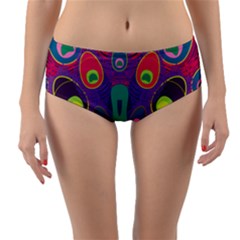 Peacock Bird Animal Feathers Reversible Mid-waist Bikini Bottoms by HermanTelo