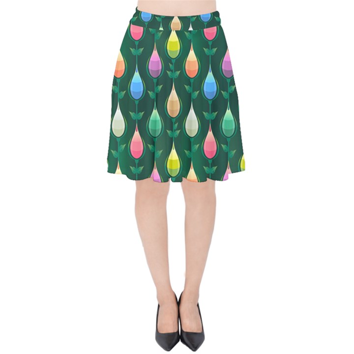 Tulips Seamless Pattern Background Velvet High Waist Skirt