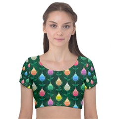 Tulips Seamless Pattern Background Velvet Short Sleeve Crop Top  by HermanTelo