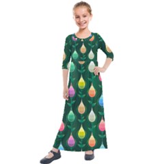 Tulips Seamless Pattern Background Kids  Quarter Sleeve Maxi Dress