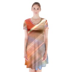 Wave Background Pattern Abstract Short Sleeve V-neck Flare Dress