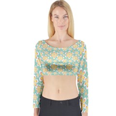 Seamless Pattern Floral Pastels Long Sleeve Crop Top