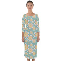 Seamless Pattern Floral Pastels Quarter Sleeve Midi Bodycon Dress by HermanTelo