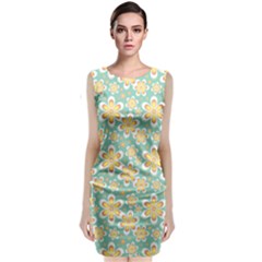 Seamless Pattern Floral Pastels Sleeveless Velvet Midi Dress