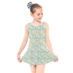 Seamless Pattern Floral Pastels Kids  Skater Dress Swimsuit