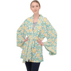 Seamless Pattern Floral Pastels Velvet Kimono Robe