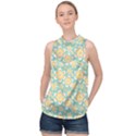 Seamless Pattern Floral Pastels High Neck Satin Top View1