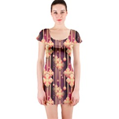 Seamless Pattern Plaid Short Sleeve Bodycon Dress