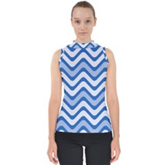 Waves Wavy Lines Mock Neck Shell Top