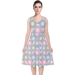 Seamless Pattern Pastels Background V-neck Midi Sleeveless Dress 