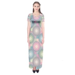 Seamless Pattern Pastels Background Short Sleeve Maxi Dress