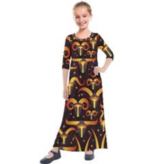 Stylised Horns Black Pattern Kids  Quarter Sleeve Maxi Dress by HermanTelo