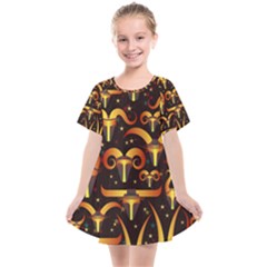 Stylised Horns Black Pattern Kids  Smock Dress