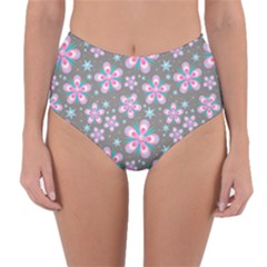 Seamless Pattern Flowers Pink Reversible High-waist Bikini Bottoms