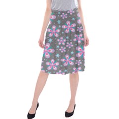 Seamless Pattern Flowers Pink Midi Beach Skirt by HermanTelo