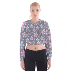 Seamless Pattern Flowers Pink Cropped Sweatshirt