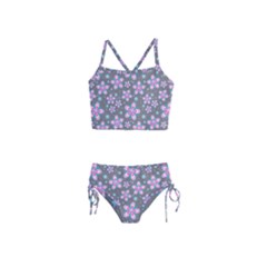 Seamless Pattern Flowers Pink Girls  Tankini Swimsuit