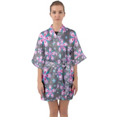 Seamless Pattern Flowers Pink Quarter Sleeve Kimono Robe by HermanTelo
