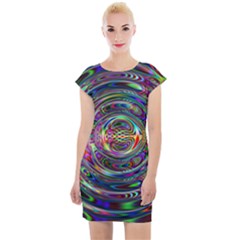 Wave Line Colorful Brush Particles Cap Sleeve Bodycon Dress