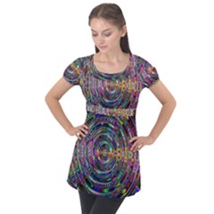 Wave Line Colorful Brush Particles Puff Sleeve Tunic Top by HermanTelo