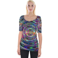 Wave Line Colorful Brush Particles Wide Neckline Tee