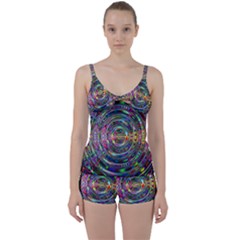 Wave Line Colorful Brush Particles Tie Front Two Piece Tankini