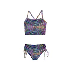 Wave Line Colorful Brush Particles Girls  Tankini Swimsuit
