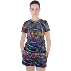 Wave Line Colorful Brush Particles Women s Tee And Shorts Set
