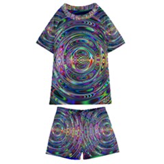 Wave Line Colorful Brush Particles Kids  Swim Tee And Shorts Set