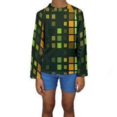 Abstract Plaid Kids  Long Sleeve Swimwear