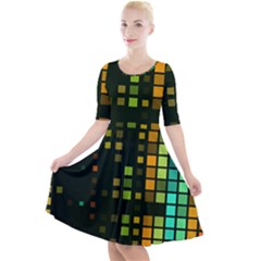 Abstract Plaid Quarter Sleeve A-line Dress