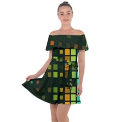 Abstract Plaid Off Shoulder Velour Dress