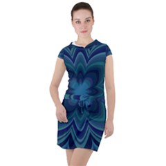 Blue Geometric Flower Dark Mirror Drawstring Hooded Dress by HermanTelo