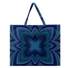 Blue Geometric Flower Dark Mirror Zipper Large Tote Bag