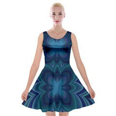 Blue Geometric Flower Dark Mirror Velvet Skater Dress by HermanTelo