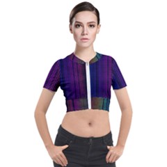 Abstract Background Plaid Short Sleeve Cropped Jacket