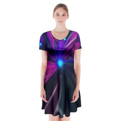 Abstract Background Lightning Short Sleeve V-neck Flare Dress