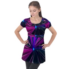 Abstract Background Lightning Puff Sleeve Tunic Top