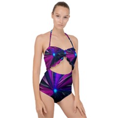 Abstract Background Lightning Scallop Top Cut Out Swimsuit
