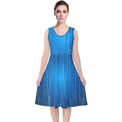 Abstract Line Space V-neck Midi Sleeveless Dress 