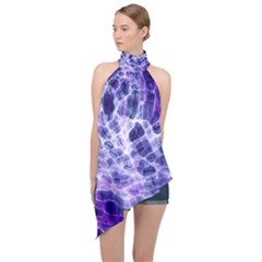 Abstract Background Space Halter Asymmetric Satin Top