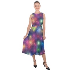 Abstract Background Graphic Space Midi Tie-back Chiffon Dress