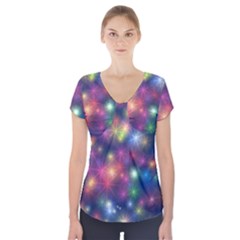 Abstract Background Graphic Space Short Sleeve Front Detail Top