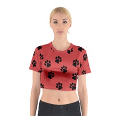 Paw Prints Background Animal Cotton Crop Top