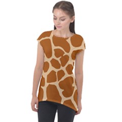 Giraffe Skin Pattern Cap Sleeve High Low Top