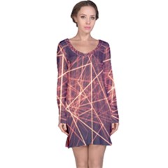 Light Fiber Black Fractal Art Long Sleeve Nightdress