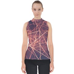 Light Fiber Black Fractal Art Mock Neck Shell Top by HermanTelo